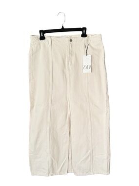 NWT Zara  100% Cotton Ecru Denim Maxi Skirt Minimalist Preppy Beachy Simple XL